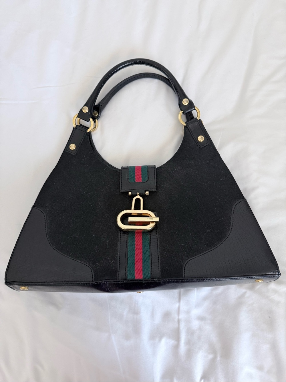 Vintage Gucci bag with Green-Red Stripe and Gold Hardware